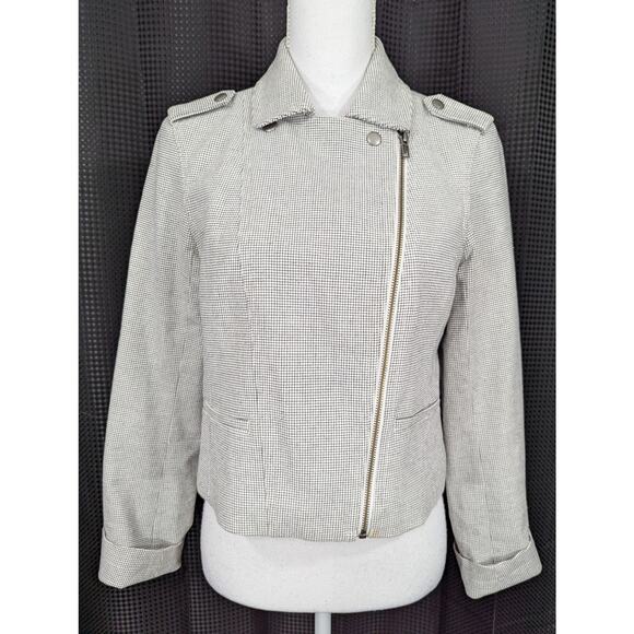 ANN TAYLOR LOFT! WHITE, BLACK COTTON MICRO CHECKED ZIPPER JACKET, COAT! SZ S - Picture 5 of 10